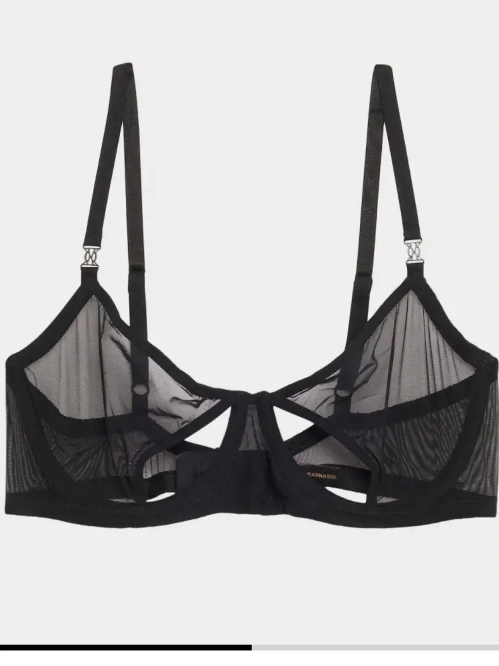 NWT KIKI DE MONTPARNASSE Brienne Cutout Mesh Balconette Bra Black Size 34C